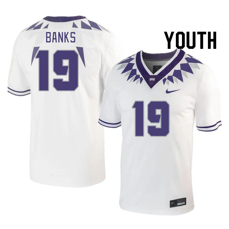 Youth #19 Shadrach Banks TCU Horned Frogs 2023 College Footbal Jerseys Stitched-White